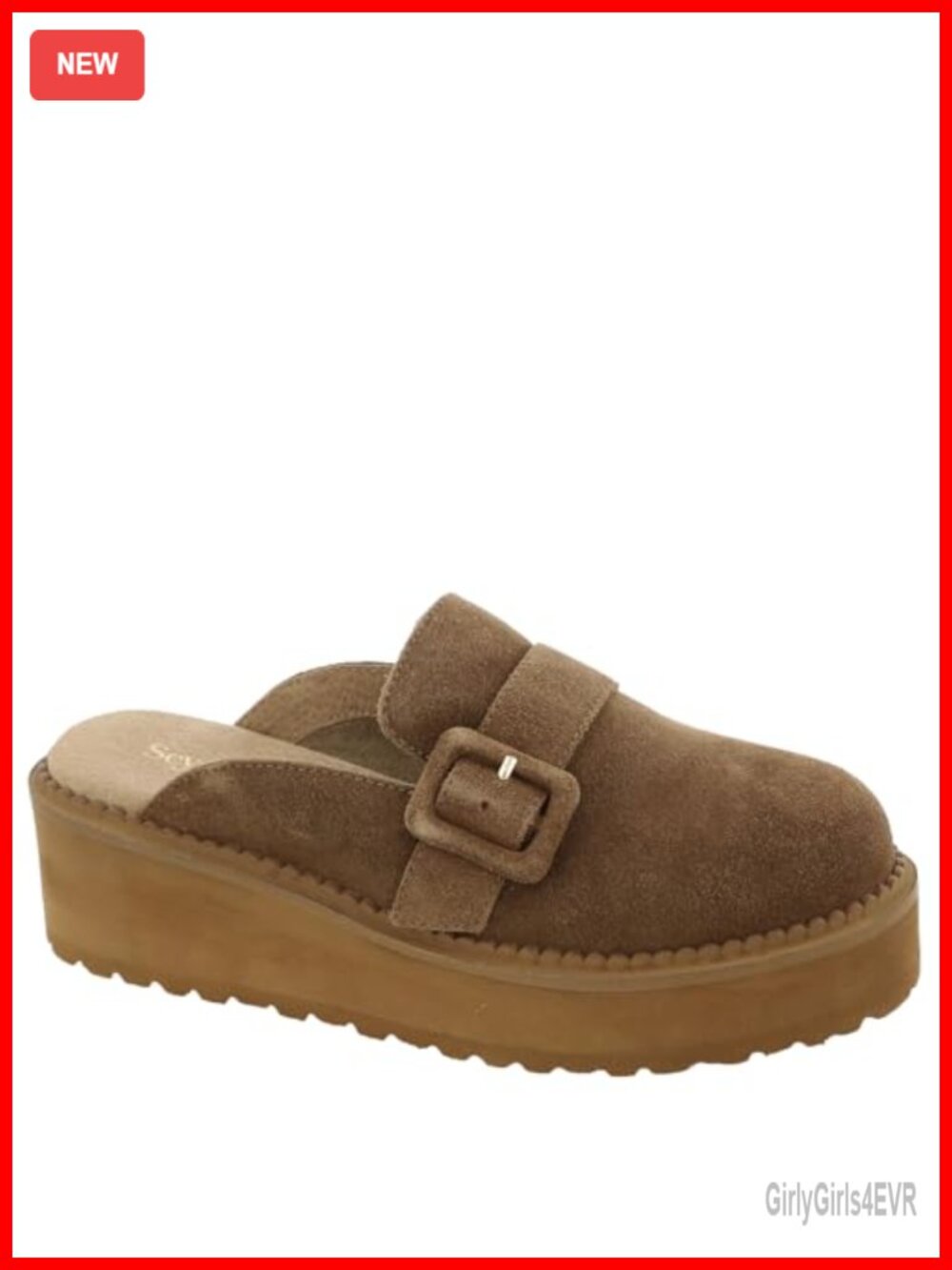 Suede Platform Mule Slip-On with Buckle Strap Casual